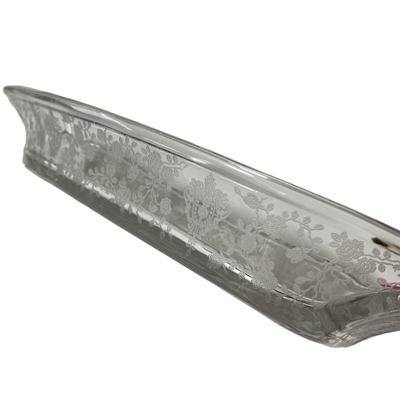 Vintage Heavy Oblong Rose Etched Oval Relish Pickles Nuts Olive Dish 12” X 4” - Picture 2 of 6